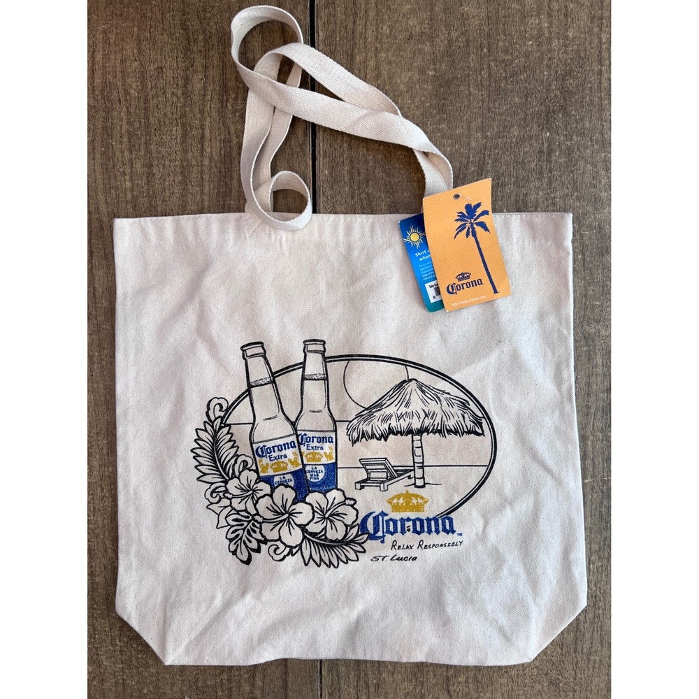 Del Sol Corona St. Lucia Canvas Tote Bag NWT Beach Summer Vacation Drinking